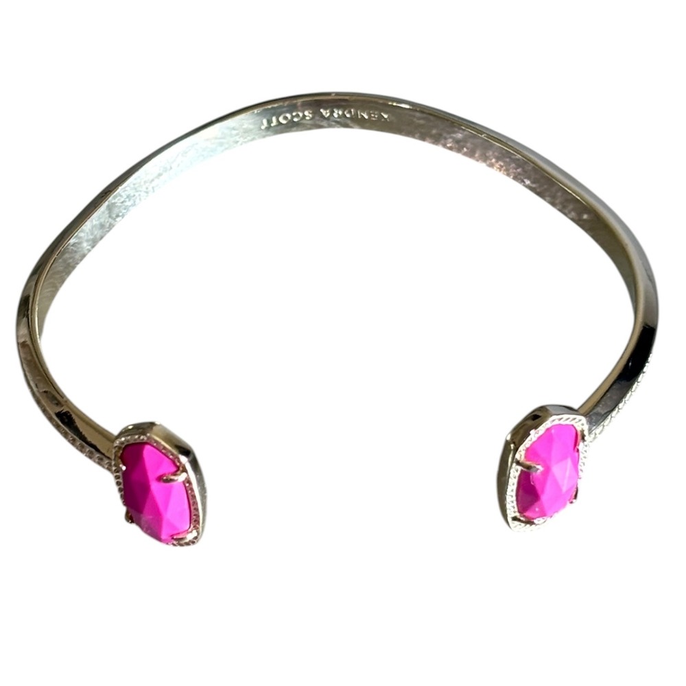 Kendra Scott Elton Cuff Bracelet Gold Magenta Pink Stone Open Bangle Adjustable